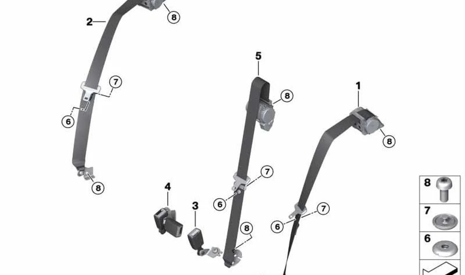 Cinturón de seguridad trasero derecho OEM 72117318214 para MINI F55, F55 LCI. Original MINI.