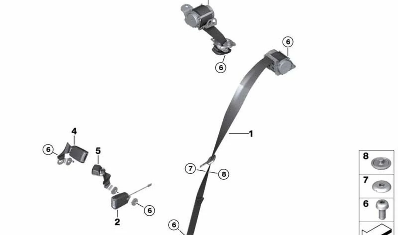 Cinturón de seguridad trasero derecho OEM 72117393518 para MINI Countryman F60, F60 LCI. Original MINI.
