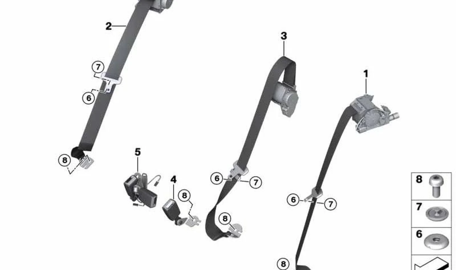 Cinturón de seguridad trasero izquierdo OEM 72117364759 para MINI Clubman F54, F54 LCI. Original MINI.