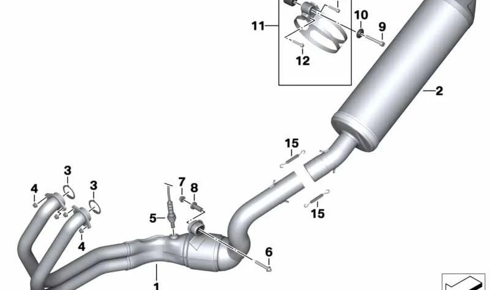 Codo de escape OEM 18518546595 para motos BMW F700GS, F800GS, F800GS Adventure. Original BMW Motorrad.