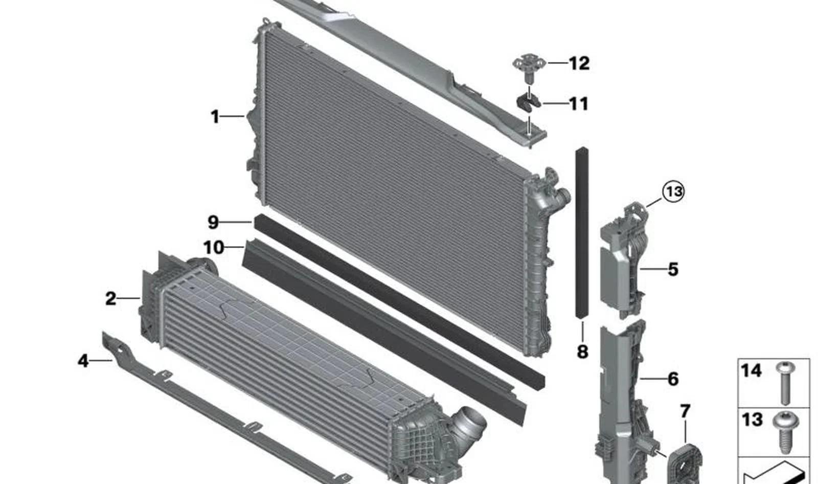 Cojinete de módulo de refrigeración delantero izquierdo OEM 17115A64879 para BMW F70, F74, U06, U11, U10 y MINI U25… y más. Original BMW y MINI.