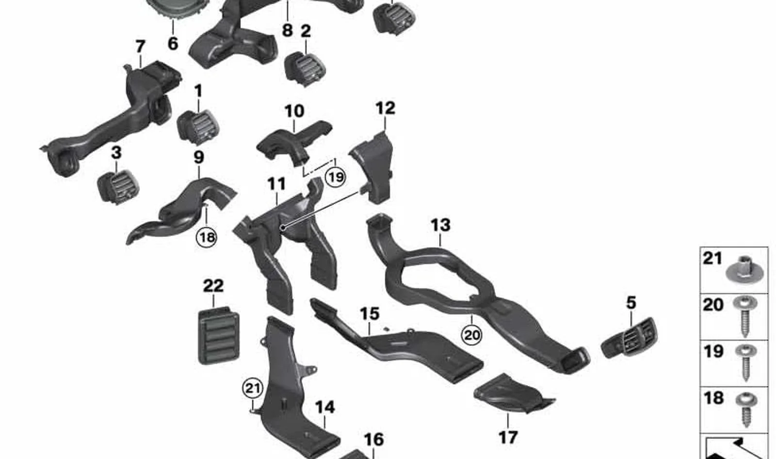 Conducto de caldeo zona pies izquierdo OEM 51459349745 para MINI Clubman F54, F54 LCI. Original MINI.