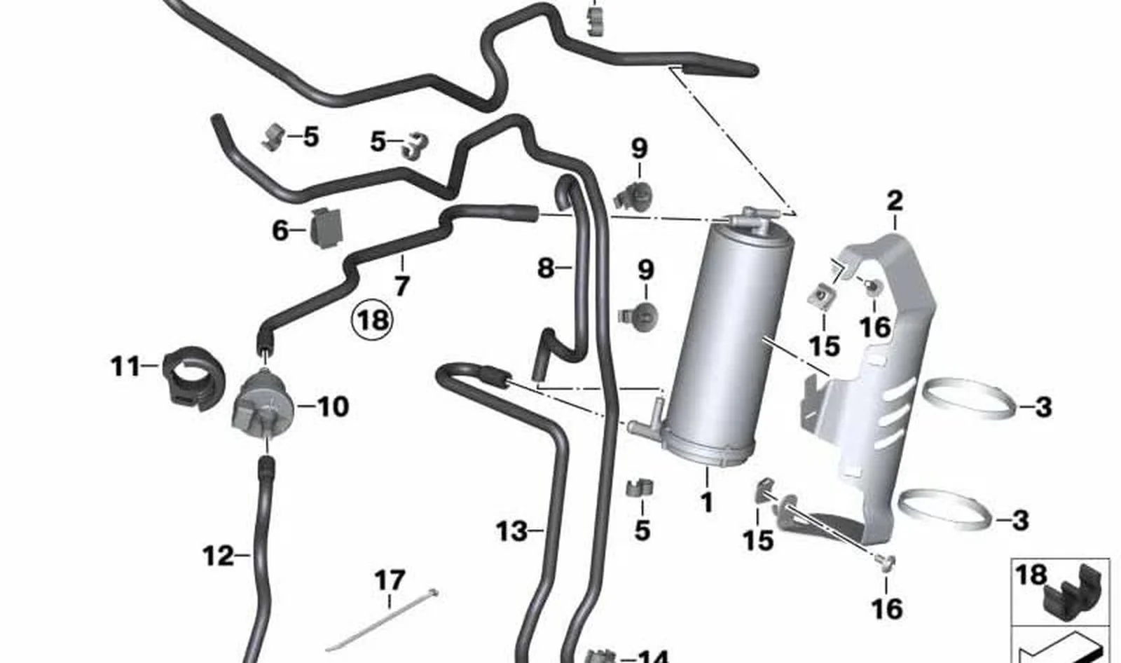 Conducto de ventilación del depósito OEM 16138558121 para BMW R nineT, R nineT Pure, R nineT Scrambler, R nineT Racer, R nineT Urban G/S. Original BMW Motorrad.