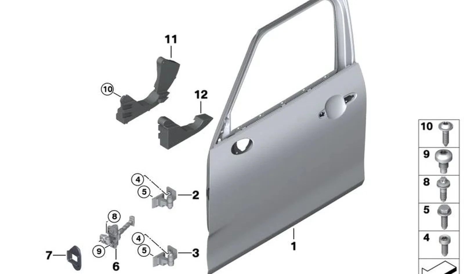 Crashpad puerta exterior izquierda OEM 51717407813 para MINI Clubman F54 (2014-2019) y F54 LCI (2018-2024). Original MINI.