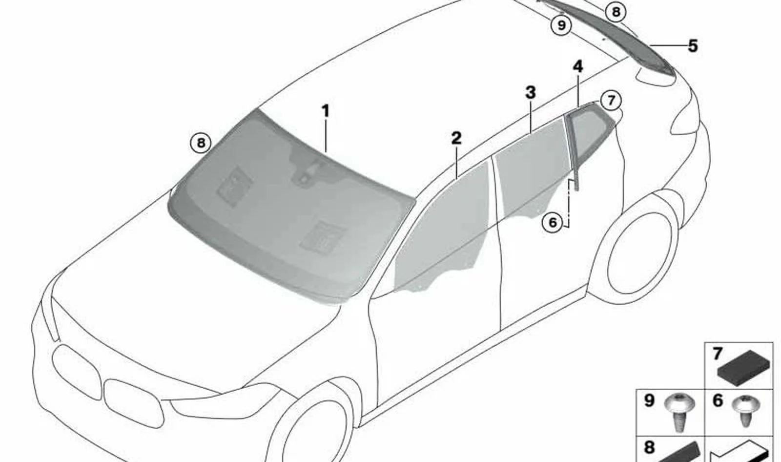 Cristal lateral fijo puerta trasera izquierda OEM 51377420541 para BMW X2 F39 M35i, X2 20d, sDrive18d, sDrive18i... y más. Original BMW.