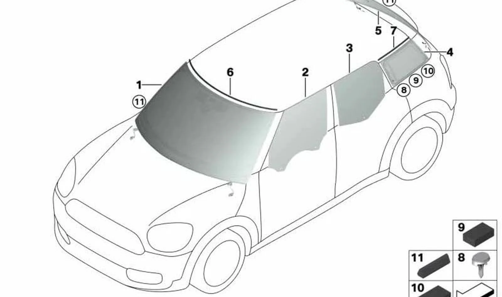 Cristal trasero OEM 51317389423 para MINI Countryman F60, Countryman F60 LCI Cooper... y más. Original MINI.