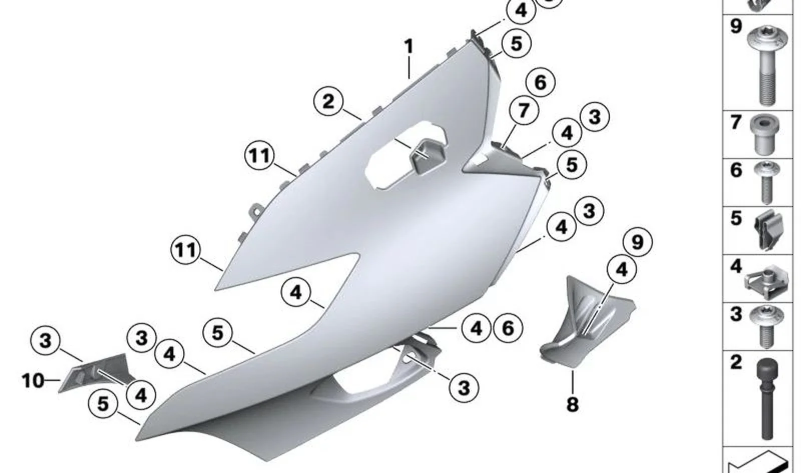 Cubierta canal aire delantero derecho OEM 46637724084 para BMW K 1600 GT, K 1600 GTL, K 1600 Bagger. Original BMW Motorrad.