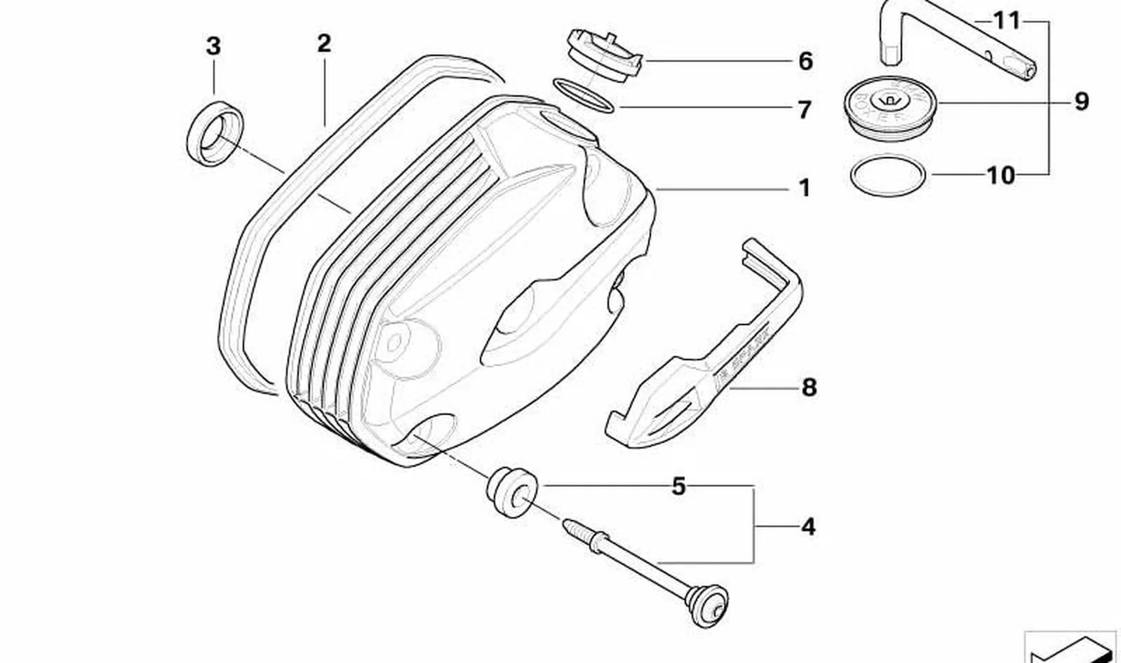 Cubierta de bujías derecha OEM 11127677526 para motos BMW R1200GS, R1200RT, HP2... y más. Original BMW Motorrad.