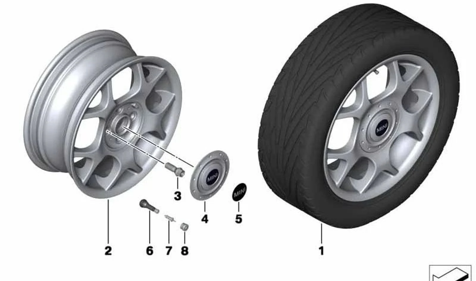 Cubierta de cubo blanco OEM 36131512573 para MINI R50, R53, Cabrio R52. Original MINI. - Image 4