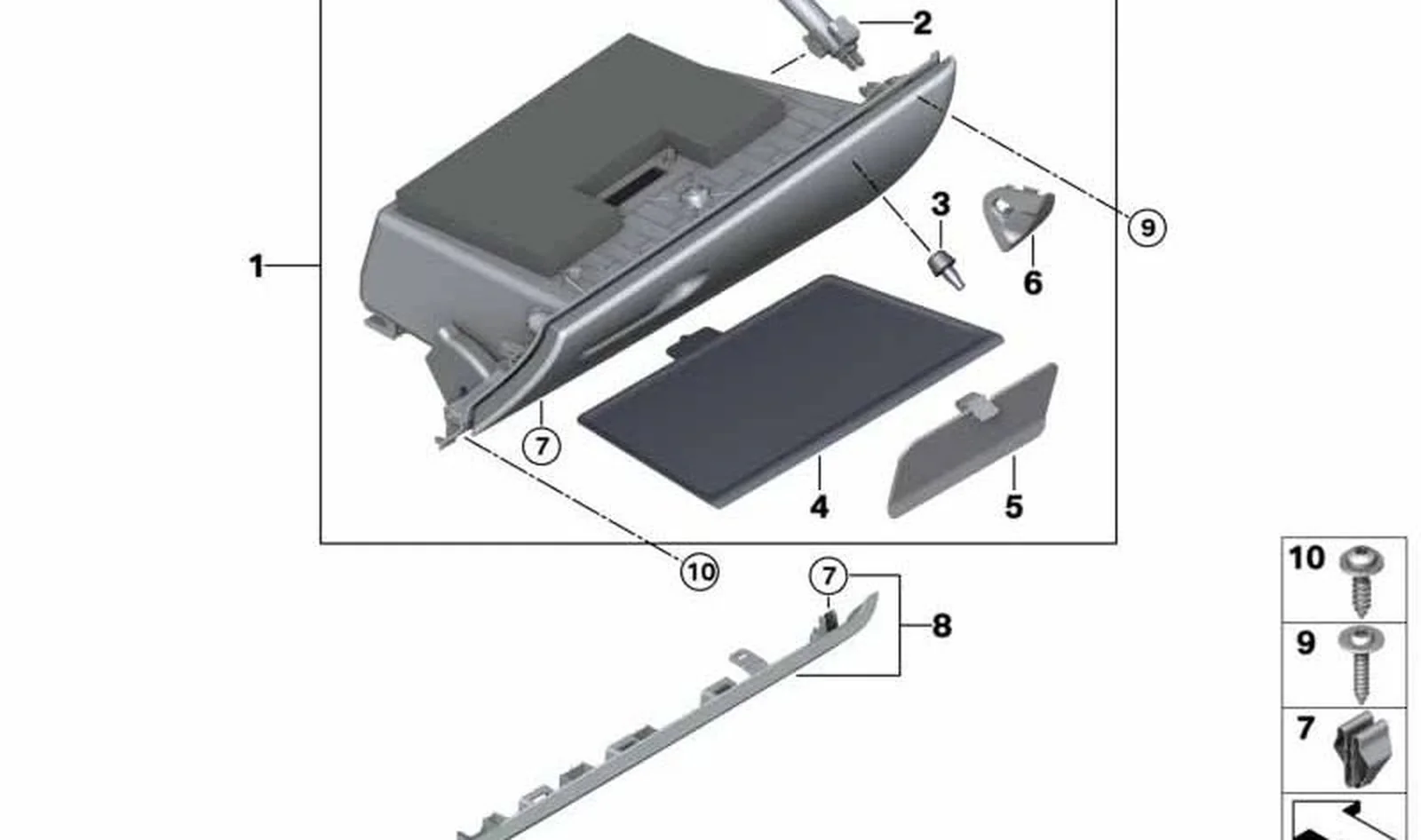 Cubierta de guantera inferior izquierda OEM 51459332773 para MINI Countryman F60 (11/2015 - 07/2020), F60 LCI (05/2019 - 02/2024). Original MINI.