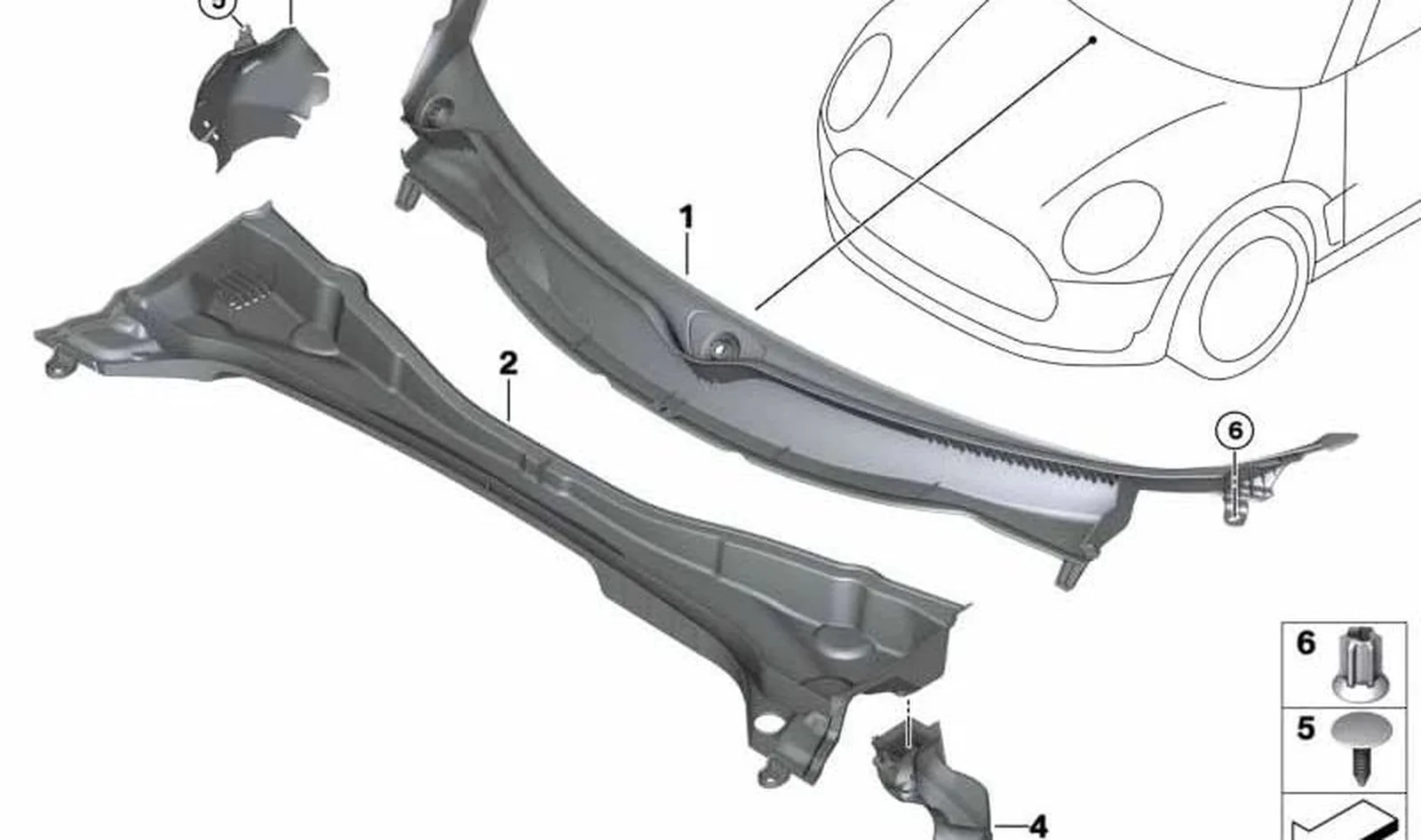 Cubierta derivabrisas delantera derecha OEM 51717354217 para MINI Clubman F54 (11/2014-07/2019), F54 LCI (05/2018-02/2024). Original MINI. - Image 2