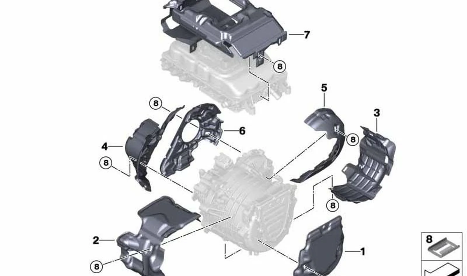 Cubierta insonorizante delantera para motor eléctrico OEM 17738742140 para MINI F56 BEV, F56 BEV LCI, Cabrio F57 BEV. Original MINI.