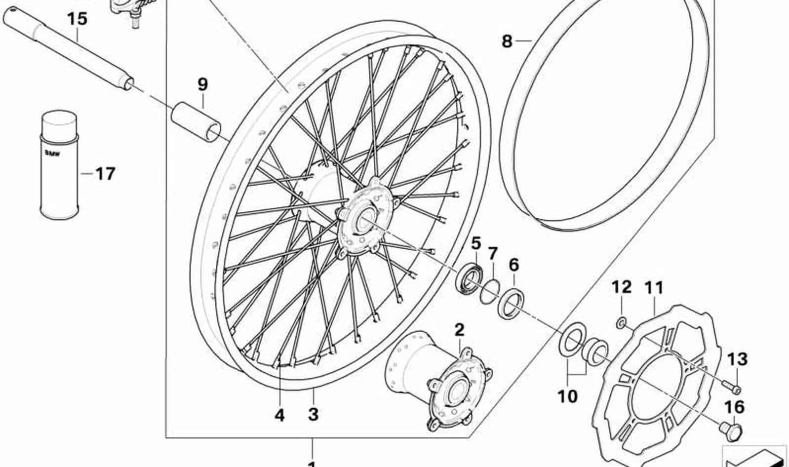 Cubo de rueda delantero OEM 36317711356 para motos BMW Motorrad G450X. Original BMW Motorrad.