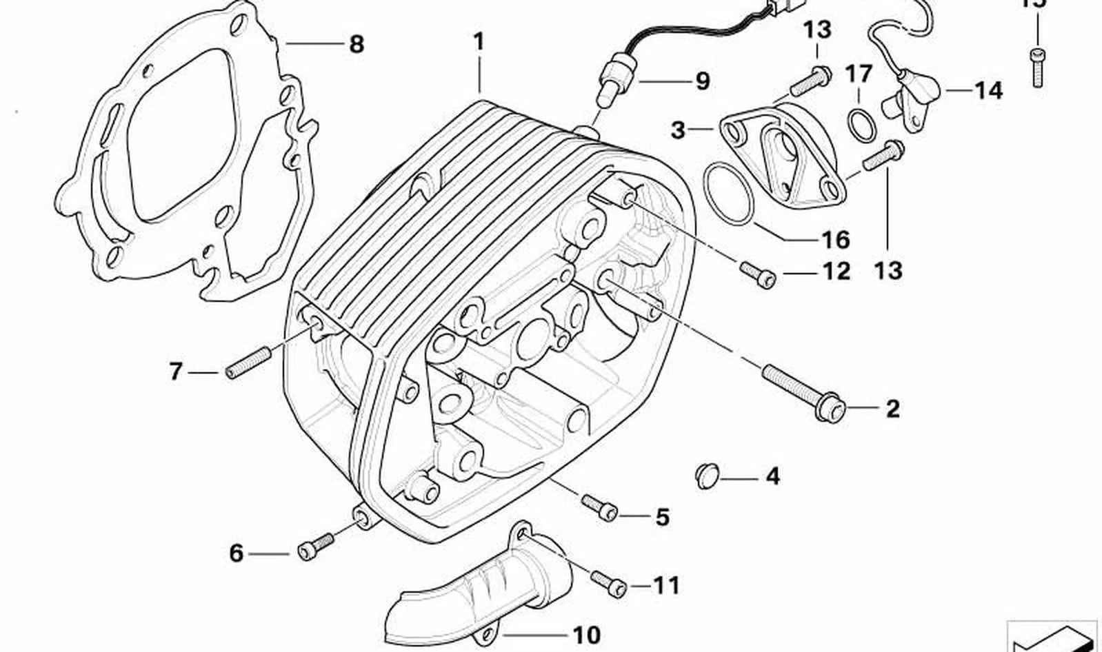 Culata izquierda negra OEM 11127701011 para motos BMW R 1200 S, HP2 Sport. Original BMW Motorrad.
