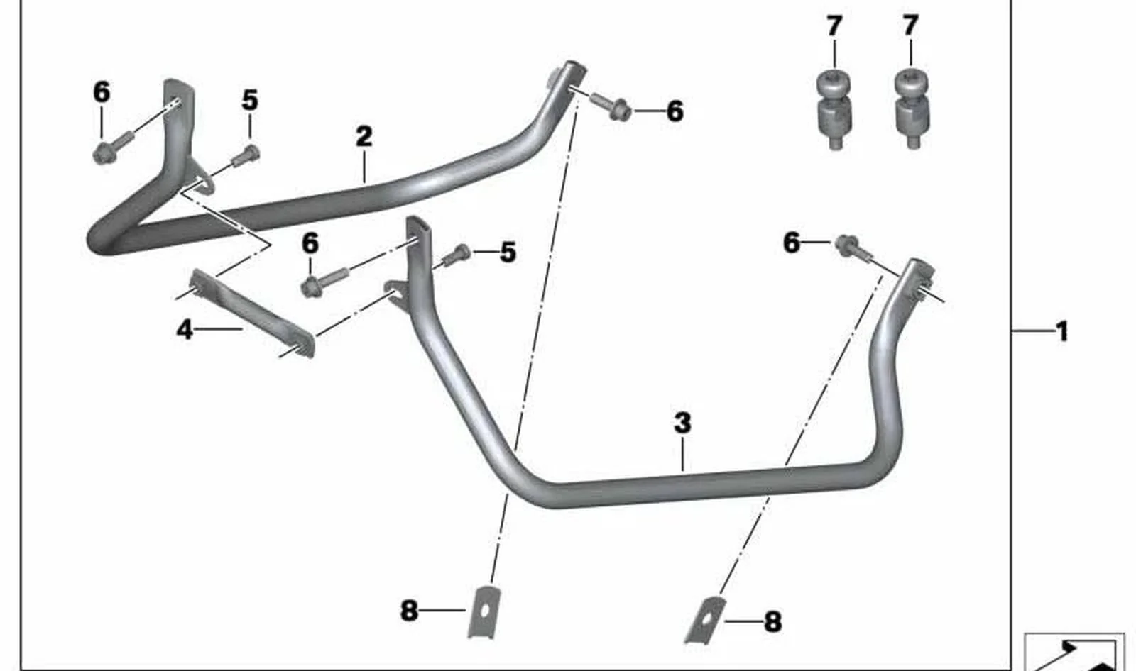 Cuña juego portamaletas OEM 77428526190 para motos BMW G 650 GS, G 650 GS Sertão. Original BMW Motorrad.