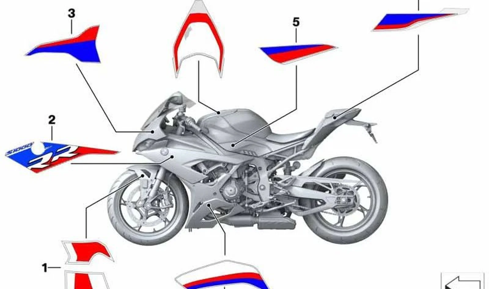 Decoración carenado lateral trasero derecho OEM 51148406670 para motos BMW S 1000 RR K67 (2019-2022). Original BMW Motorrad.