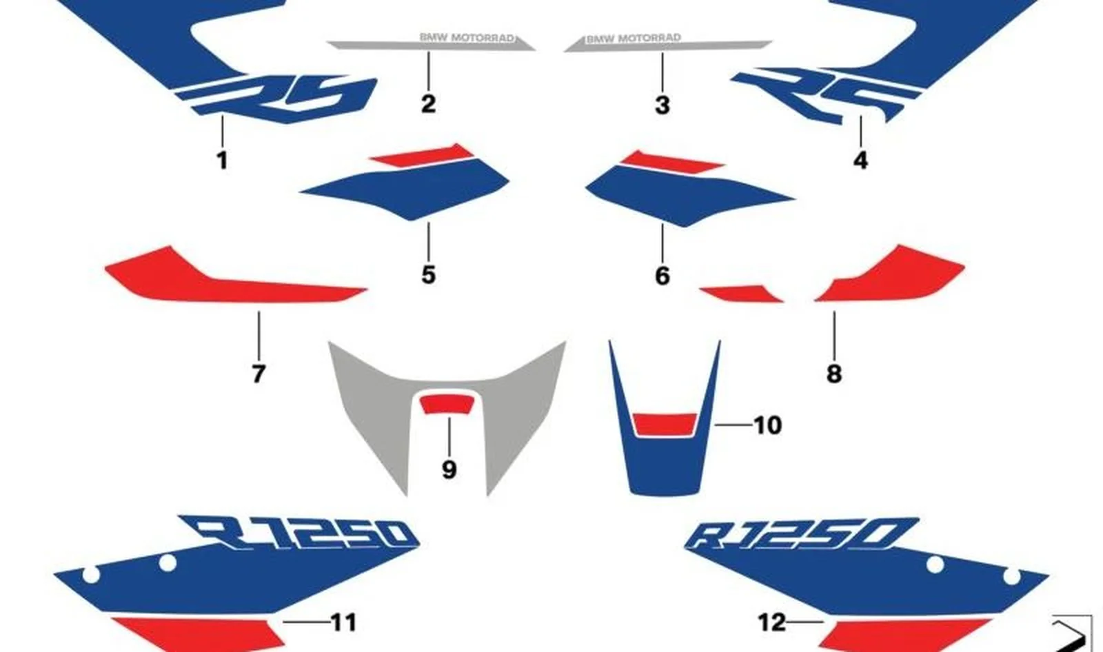 Decoración cubierta depósito izquierda OEM 51147109243 para BMW R 1200 RS, R 1250 RS. Original BMW Motorrad.