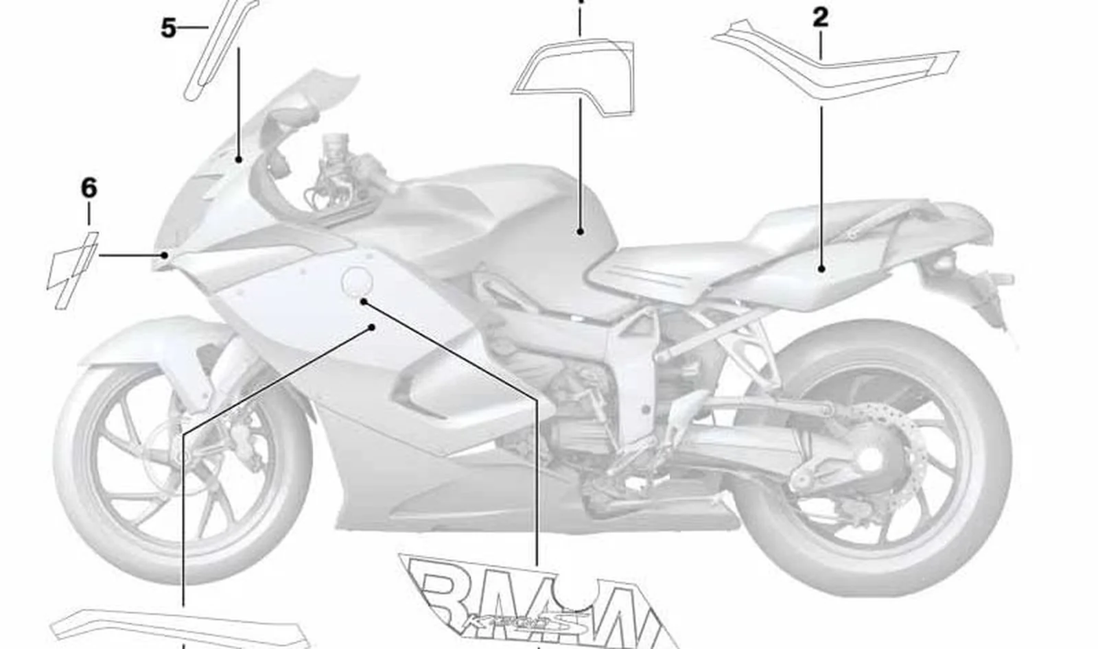 Decoración derecha OEM 51148551882 para motos BMW K1300S, K1200S. Original BMW Motorrad.