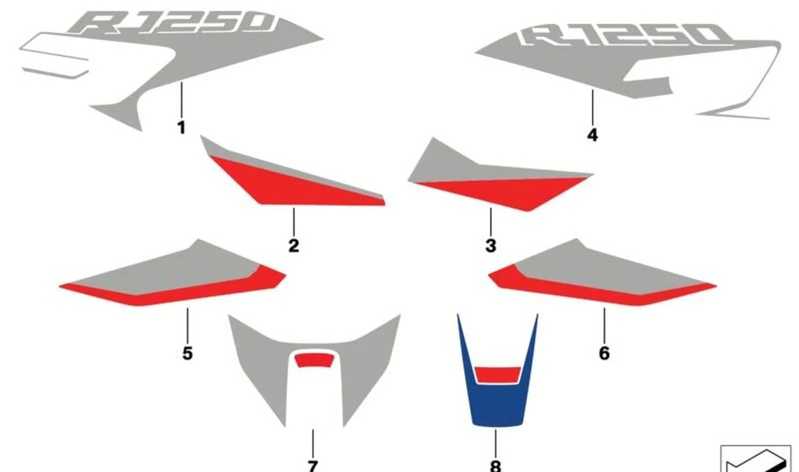 Decoración lateral trasera carenado derecho OEM 51147109180 para motos BMW R 1250 R, R 1200 R. Original BMW Motorrad.