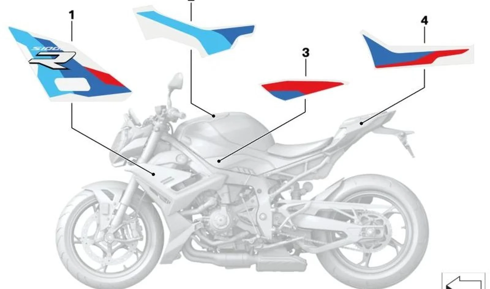 Decoración lateral trasera carenado derecho OEM 51149467536 para BMW Motorrad S 1000 R (K63). Original BMW Motorrad.