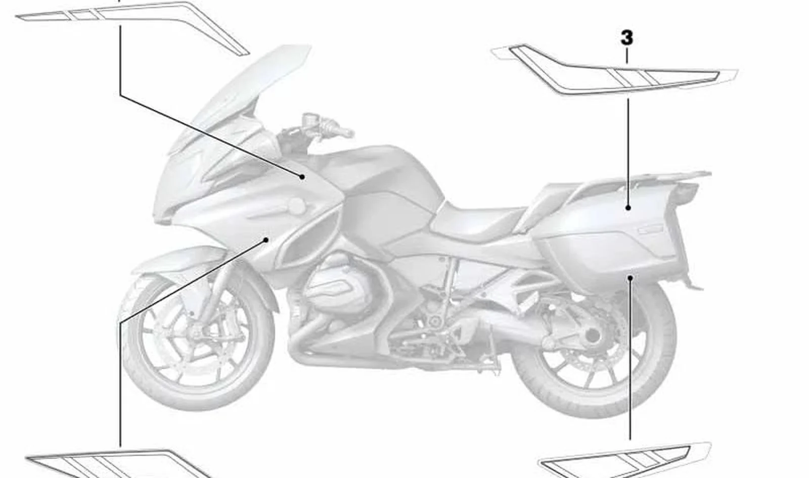 Decoración parte superior derecha OEM 51148555186 para BMW Motorrad R1200RT, R1250RT. Original BMW Motorrad.