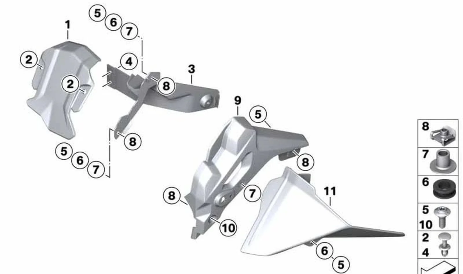 Deflector izquierdo OEM 46638569669 para motos BMW F850GS Adventure, F900GS Adventure. Original BMW Motorrad.