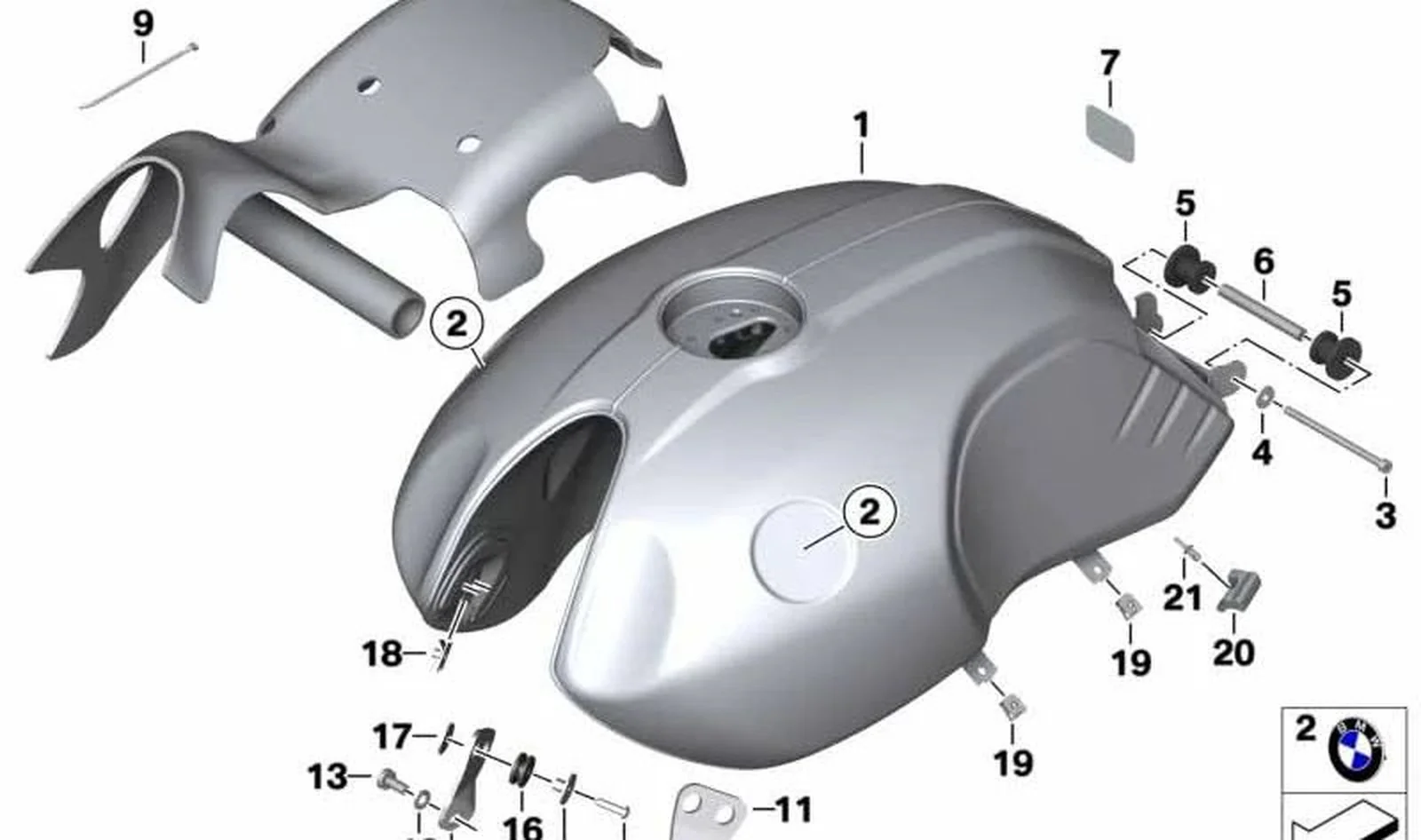 Depósito de combustible BLACKSTORM MET. OEM 16111615028 para moto BMW R nineT Urban G/S K33 (2020-2023). Original BMW Motorrad.
