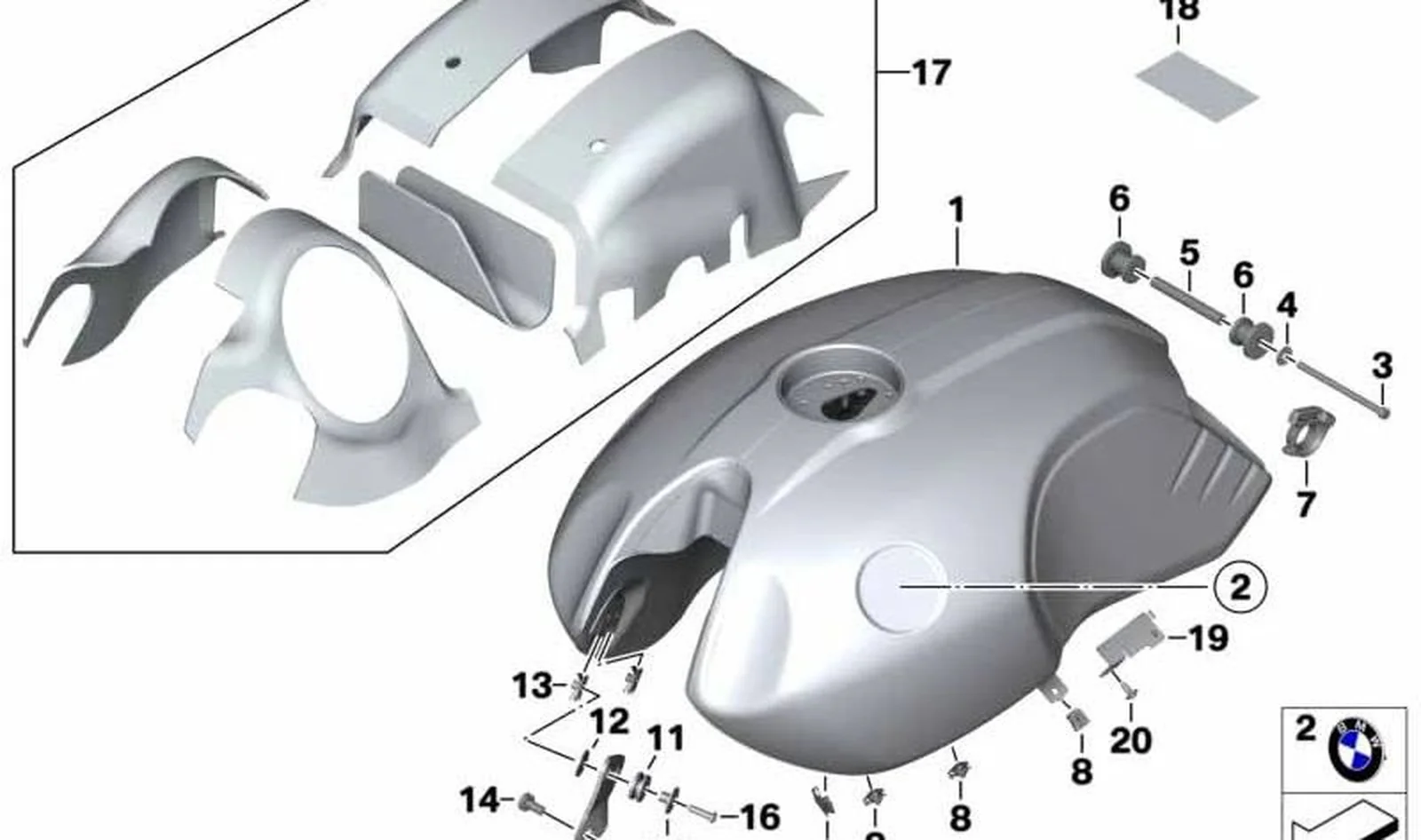 Depósito de combustible Blackstorm OEM 16118564664 para motos BMW R nineT K21 (2013-2023). Original BMW Motorrad.