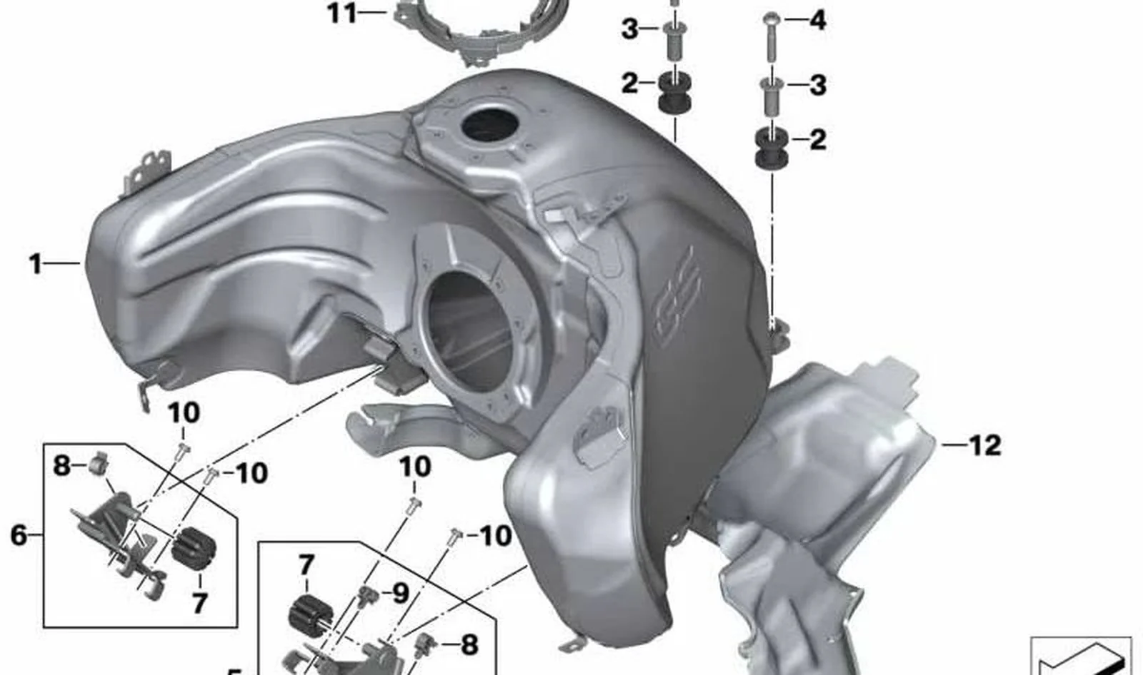 Depósito de combustible OEM 16111542376 para motos BMW R 1250 GS Adventure (K51) color BLACKSTORM MET. Original BMW Motorrad.