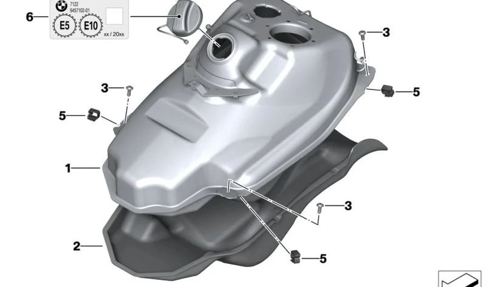 Depósito de combustible OEM 16117724935 para motos BMW C 600 Sport, C 650 GT (K18, K19). Original BMW Motorrad.