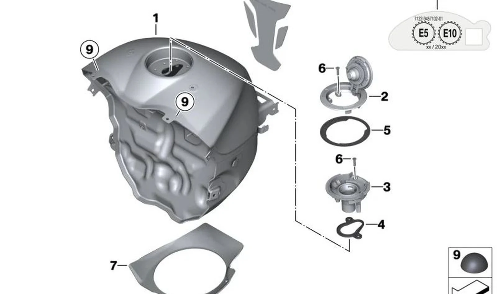 Depósito de combustible OEM 16118529242 para motos BMW S 1000 RR (K46), S 1000 R (K47). Original BMW Motorrad.