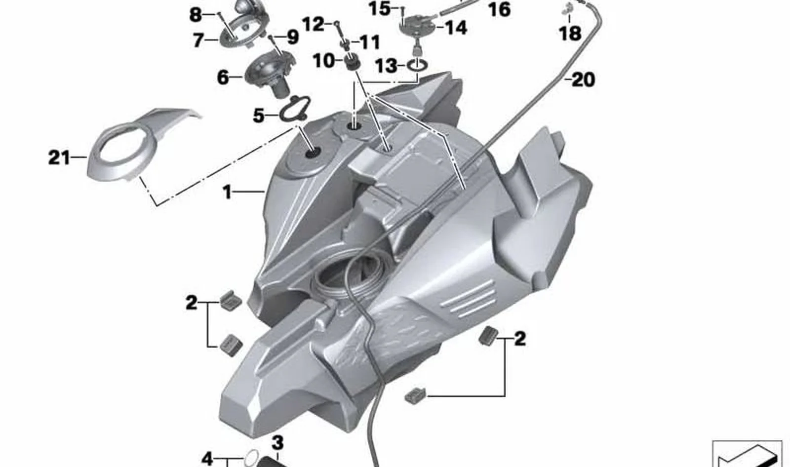 Depósito de combustible OEM 16118530522 para motos BMW F 800 GS Adventure (05/2012 - 12/2017). Original BMW Motorrad.