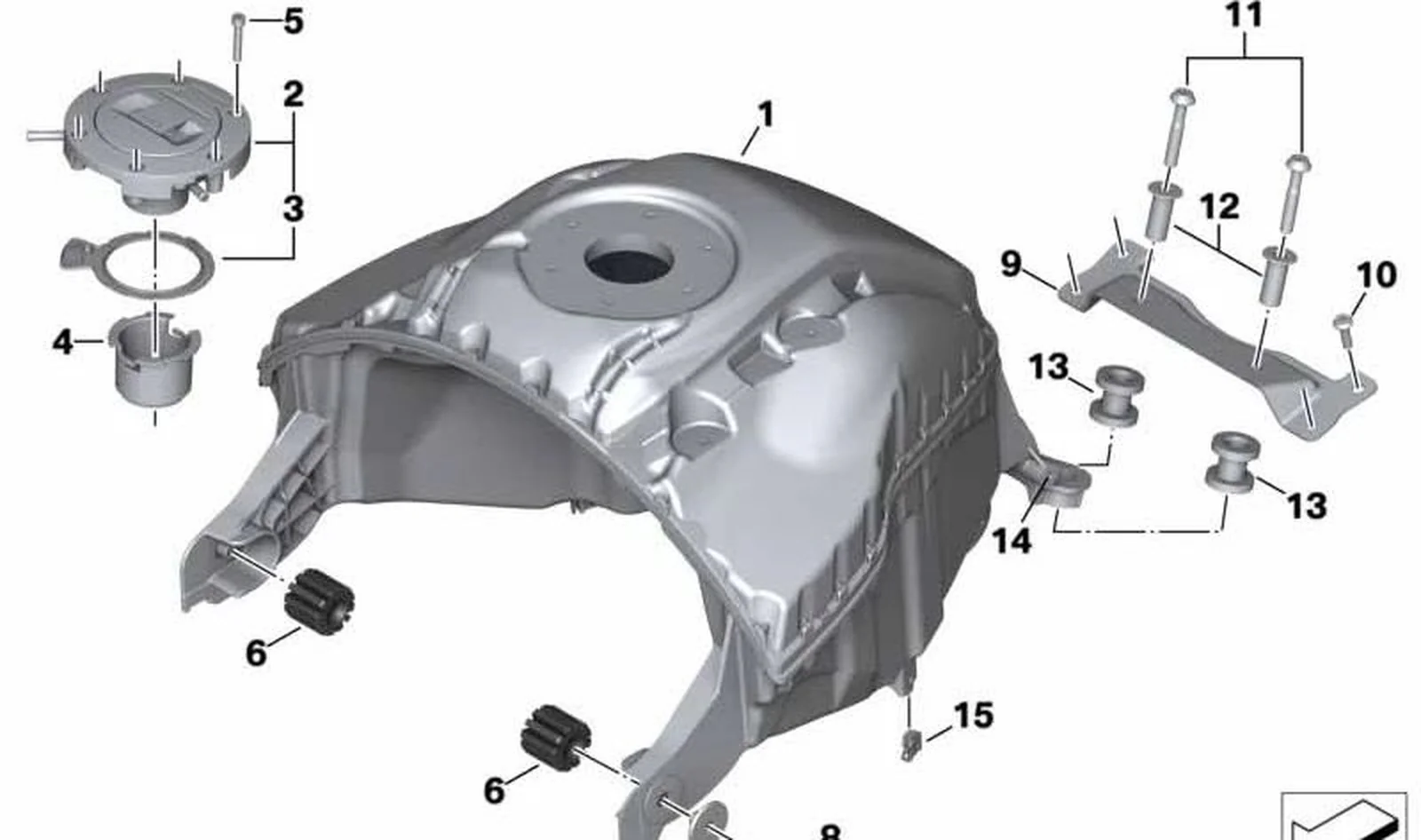 Depósito de combustible OEM 16118567870 para motos BMW F 900 R (0K11, 0K81, 0K83), F 900 R A2 (0K31, 0K91). Original BMW Motorrad.