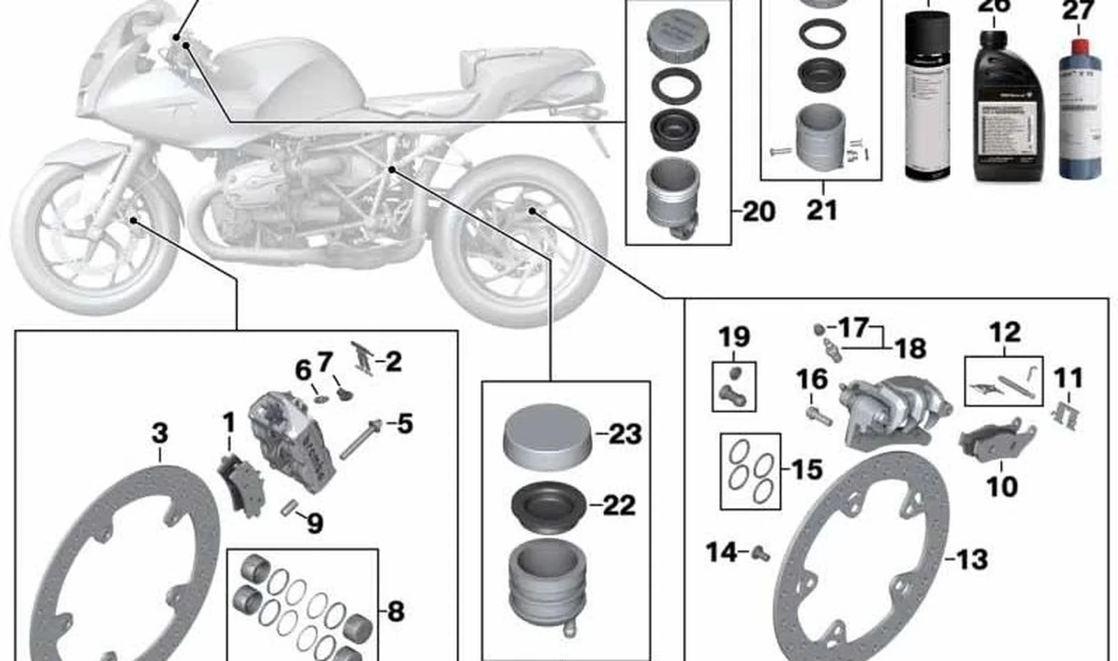 Depósito de compensación de embrague OEM 32728546244 para motos BMW R1200S, HP2 Sport. Original BMW Motorrad.
