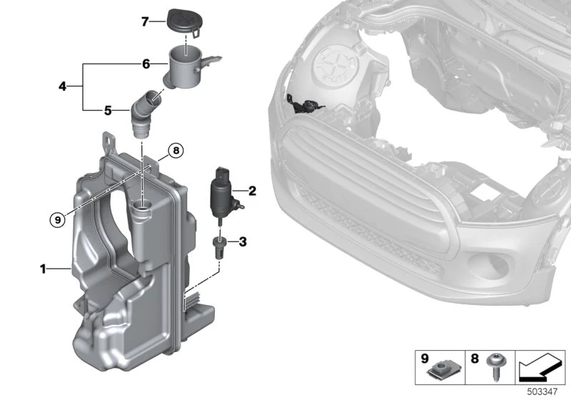 Depósito de líquido limpiaparabrisas OEM 61669478908 para MINI F56, F55, Clubman F54, Cabrio F57... y más. Original MINI. - Image 2