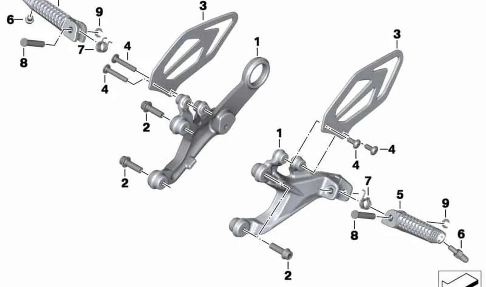 Descansa-pies derecho OEM 46718559066 para BMW Motorrad S 1000 RR K46 (2015-2018). Original BMW Motorrad.