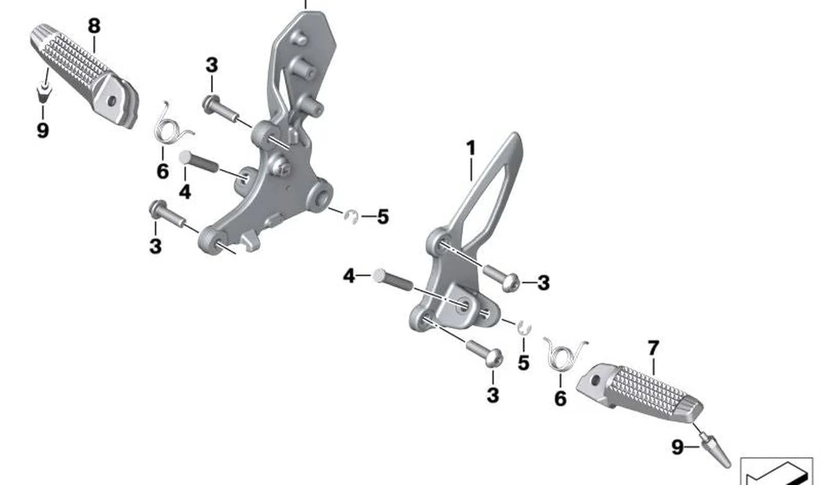 Descansa-pies derecho OEM 46719457882 para motos BMW R nineT, R nineT Pure. Original BMW Motorrad.