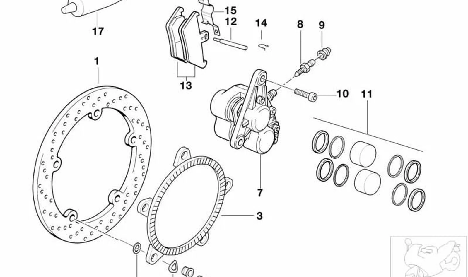 Disco de freno delantero OEM 34112338228 para motos BMW R 850 R, R 1150 R, K 1200 LT, R 1100 S... y más. Original BMW Motorrad.