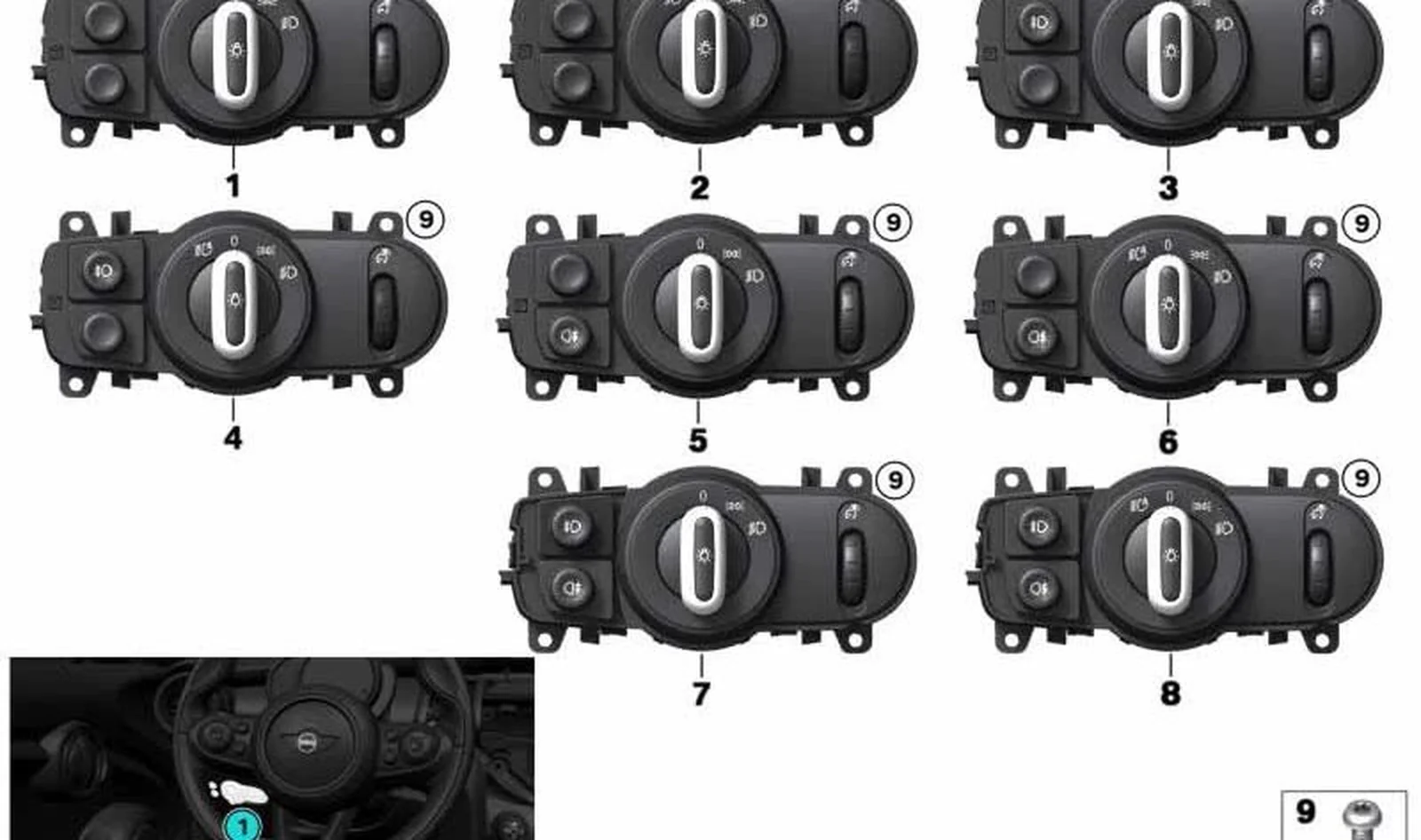 Dispositivo de mando de luz OEM 61315A25470 para MINI F56, F56 BEV, F55, Clubman F54, Cabrio F57... y más. Original MINI.