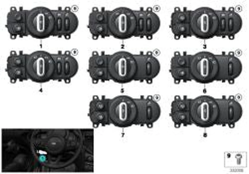 Dispositivo de mando de luz OEM 61315A25478 para MINI F56, F55, Clubman F54, Cabrio F57... y más. Original MINI.