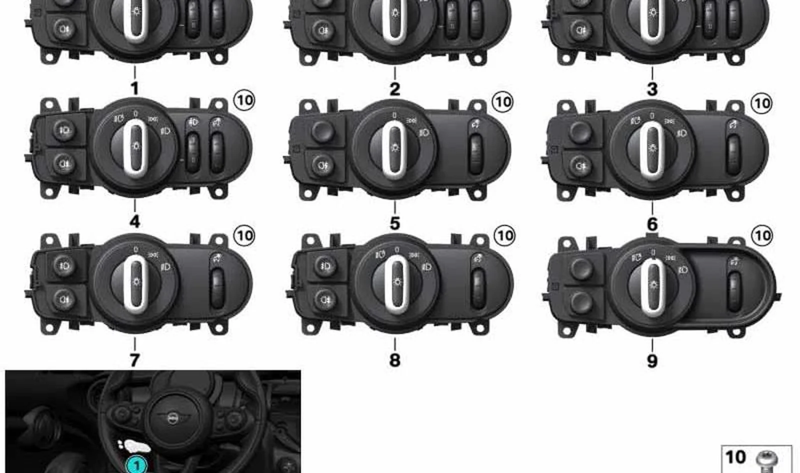 Dispositivo de mando de luz OEM 61315A25493 para MINI Countryman F60, F60 LCI. Original MINI.