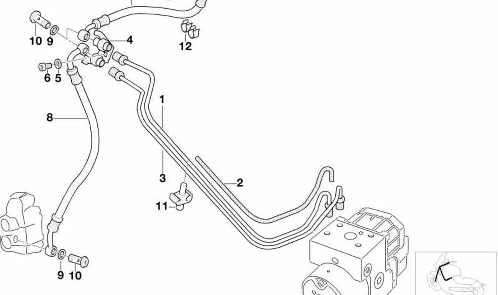 Distribuidor de tuberÃa de freno delantero OEM 34327651345 para motos BMW F 650 GS, F 650 GS Dakar, G 650 GS, G 650 GS Sertão. Original BMW Motorrad.