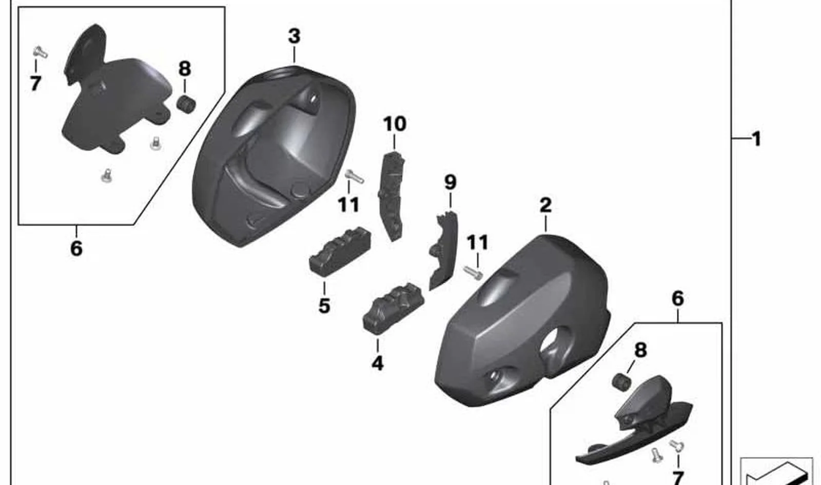 Elemento de apoyo derecho OEM 11127715304 para motos BMW R nineT, R nineT Pure, R nineT Scrambler, HP2 Sport, R nineT Racer, R nineT Urban G/S. Original BMW Motorrad.