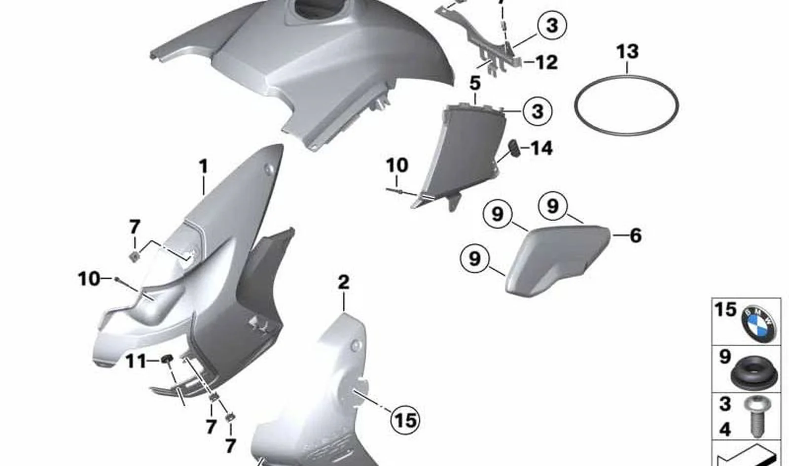 Embellecedor lateral derecho OEM 46637700886 para BMW Motorrad R1200GS (K25). Original BMW Motorrad.