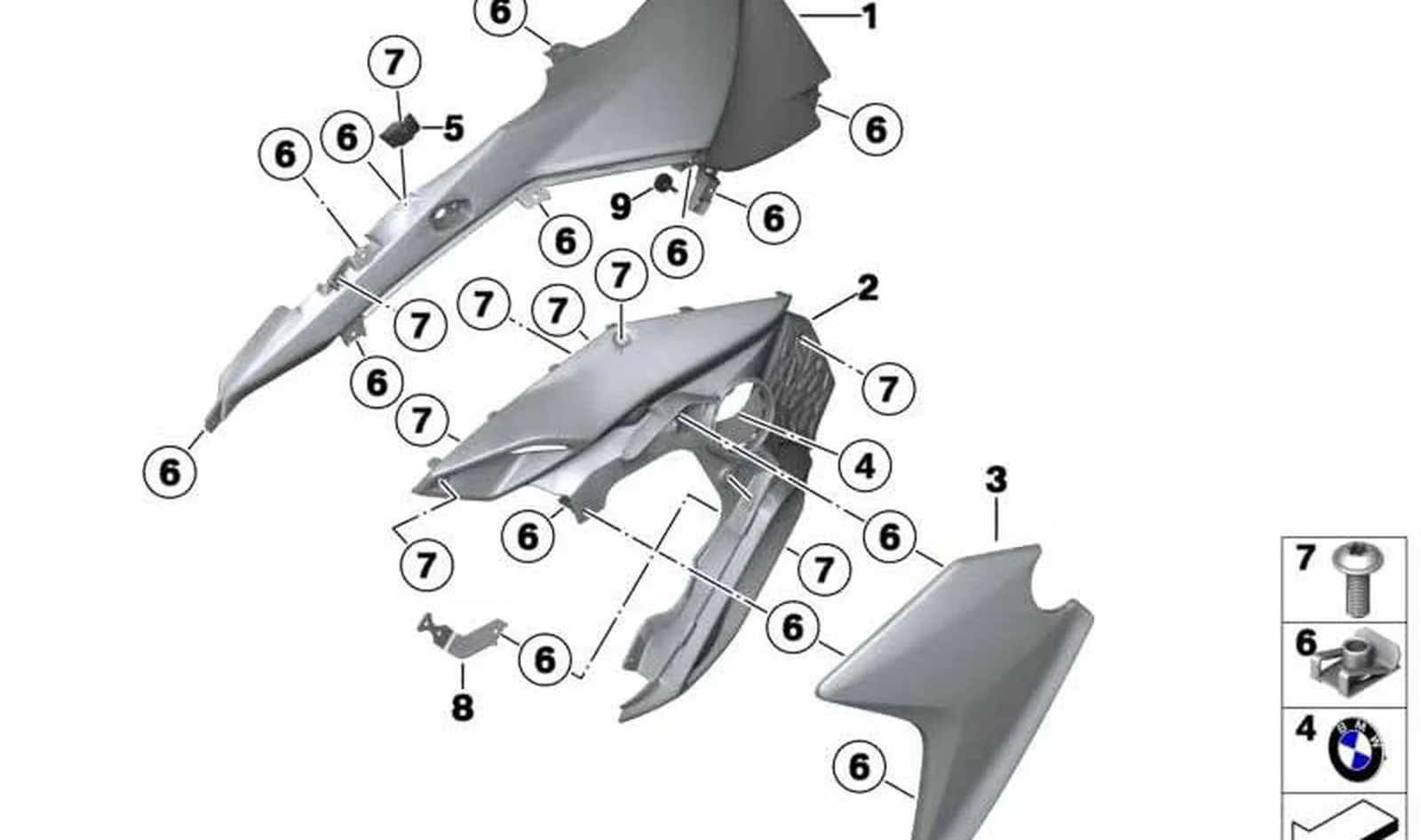 Embellecedor lateral derecho OEM 46638529022 para motos BMW F800GS (K72). Original BMW Motorrad.