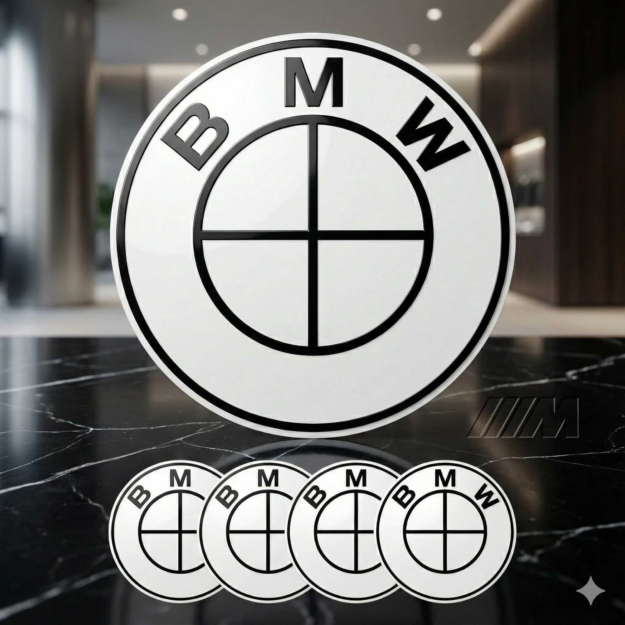 Emblema BMW blanco (insignia): logo para capó, maletero, volante y tapabujes