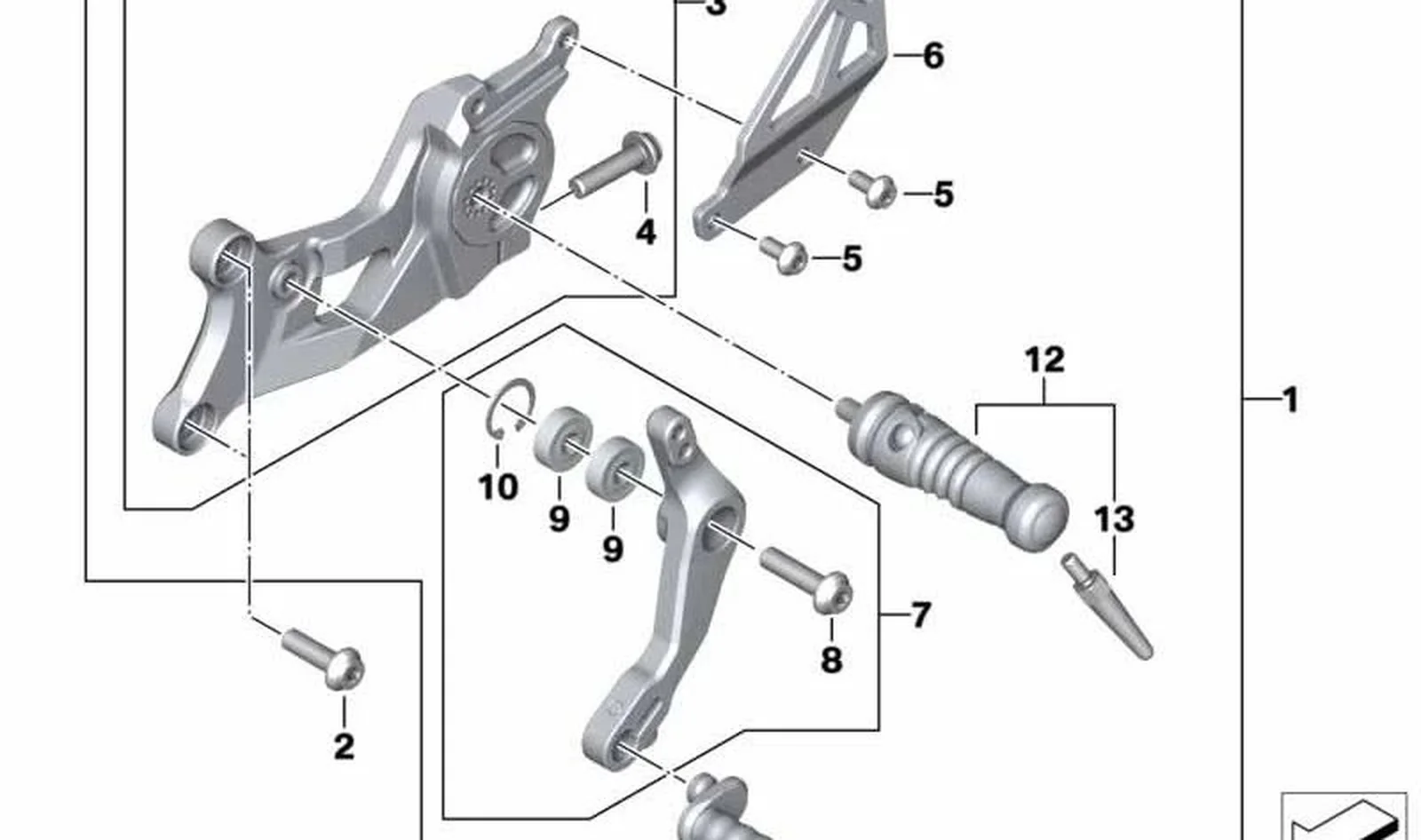 Equipo reposapiés izquierdo OEM 46718396603 para motos BMW R nineT Racer (K32). Original BMW Motorrad.
