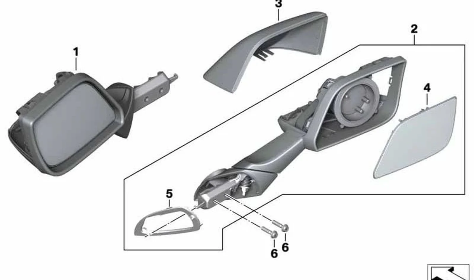 Espejo retrovisor derecho OEM 51168557422 para motos BMW K1600 GTL, K1600 Bagger... y más. Original BMW Motorrad.