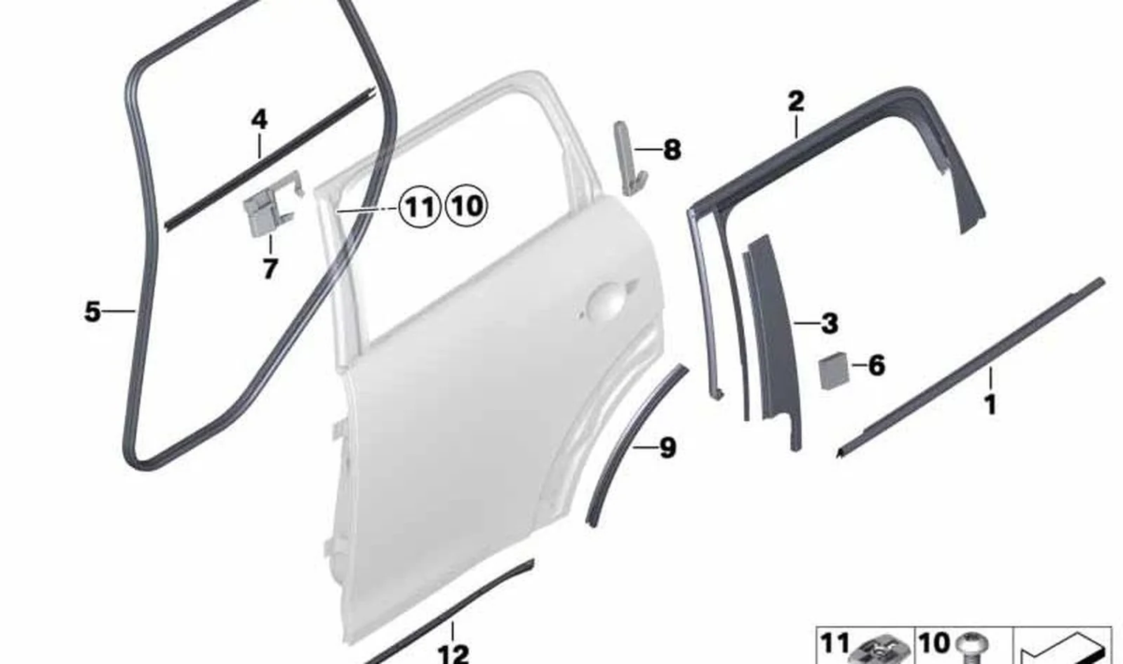 Estanqueizado puerta trasera izquierda OEM 51359808047 para MINI Countryman R60. Original MINI.