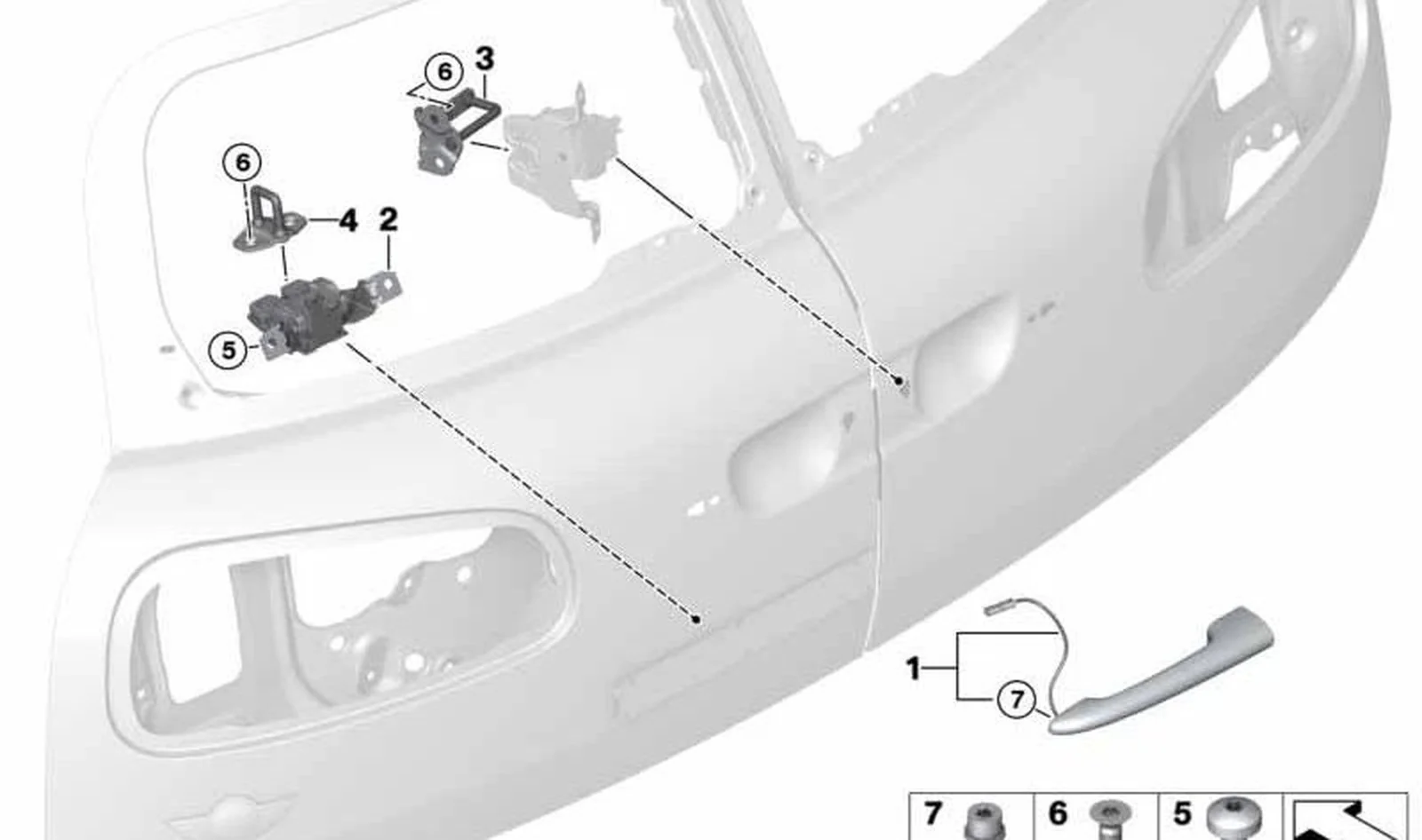 Estribo de cierre inferior portón trasero OEM 51247397957 para MINI Clubman F54 (2014-2019), F54 LCI (2018-2024). Original MINI.